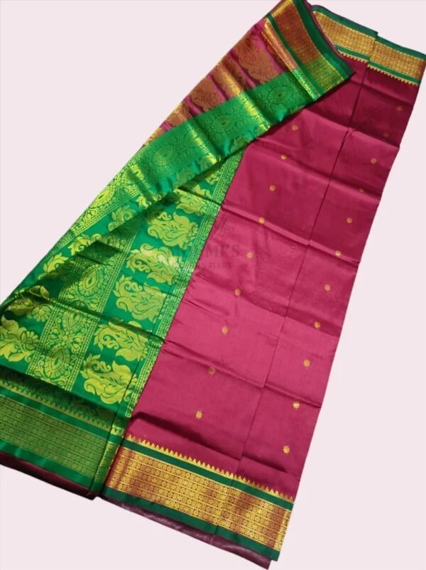 mfm bomkai silk saree of maroon color with green pallu-3