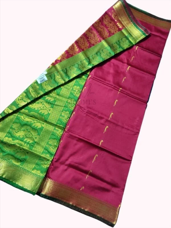 mfm bomkai silk maroon colour saree with green pallu se