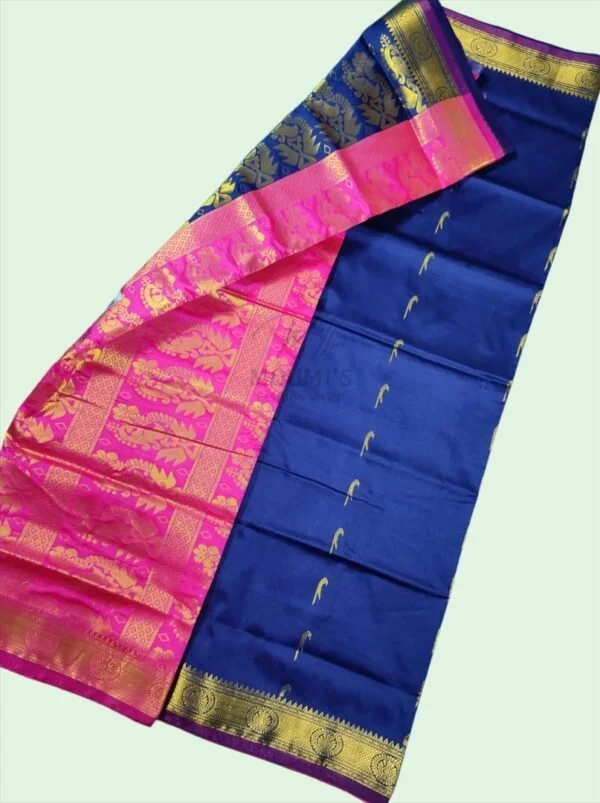 mfm bomkai navy blue colour saree with pink pallu