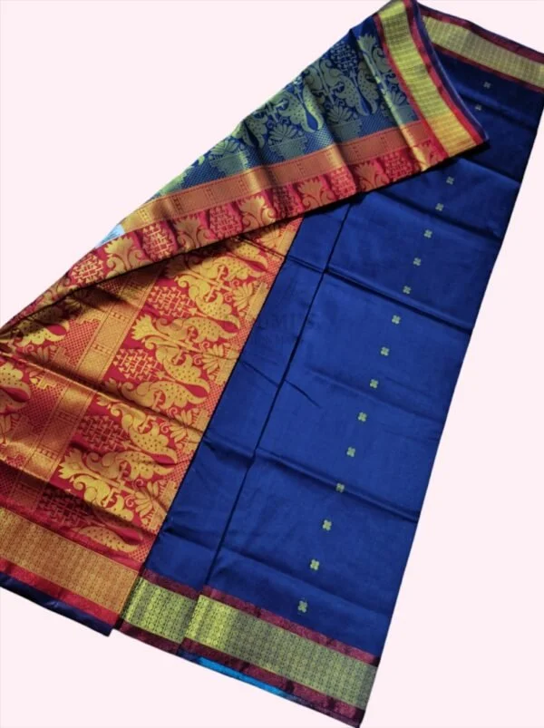 mfm bomkai silk saree of navy blue color with red pallu