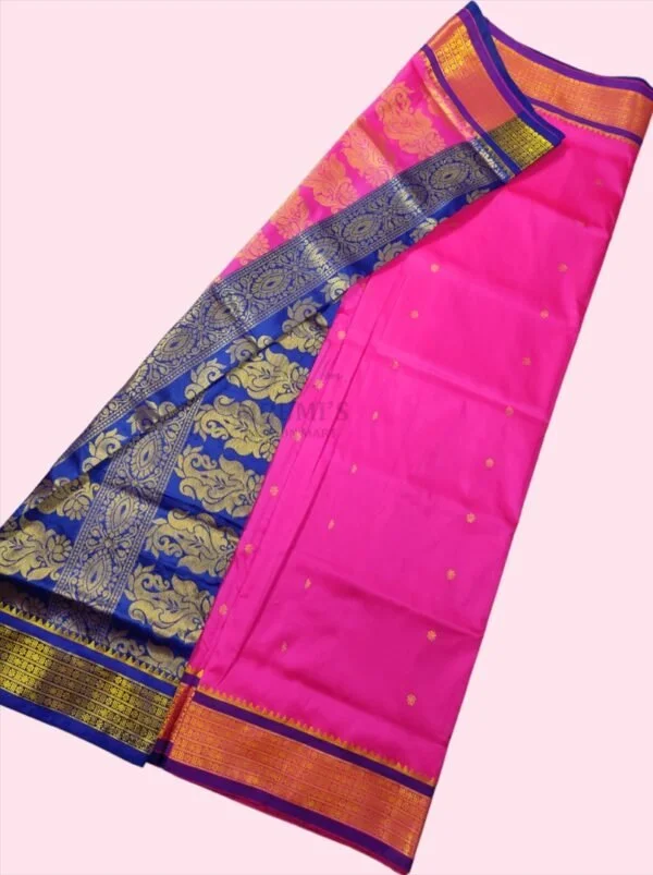 mfm bomkai pink colour saree with blue pallu
