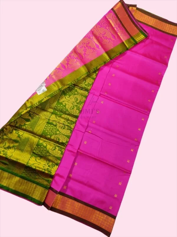 mfm bomkai pink colour saree with green pallu