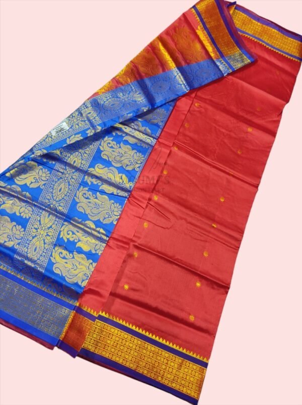 mfm bomkai silk saree of red color with blue pallu
