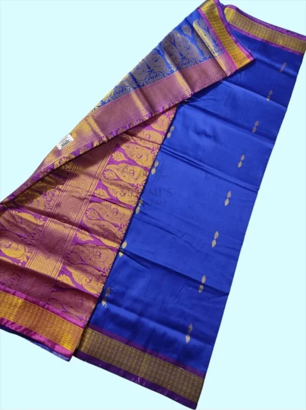 mfm bomkai silk saree of royal blue colour with purple pallu