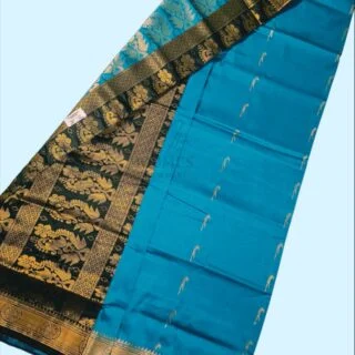 mfm bomkai silk saree of skyblue colour with black pallu -1