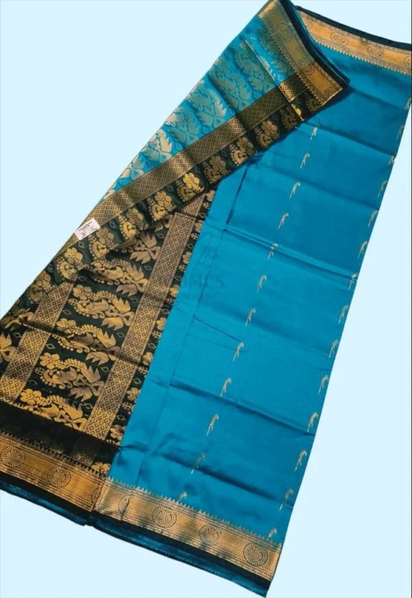 mfm bomkai silk saree of skyblue colour with black pallu -1