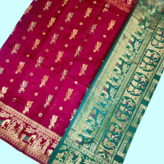 MFM baluchuri saree of maroon color with green pallu