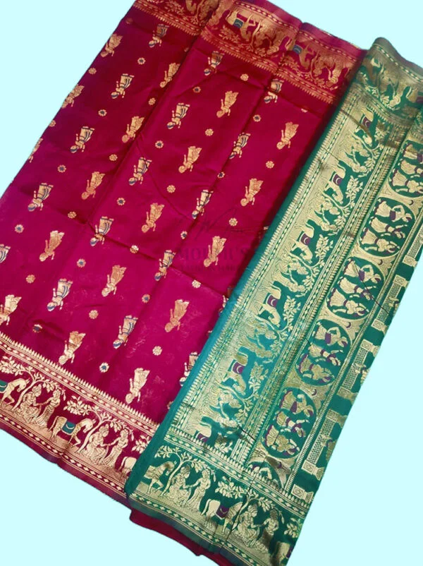MFM baluchuri saree of maroon color with green pallu