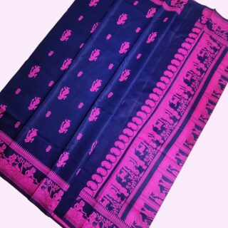 MFM baluchuri saree of Navy blue color with pink pallu