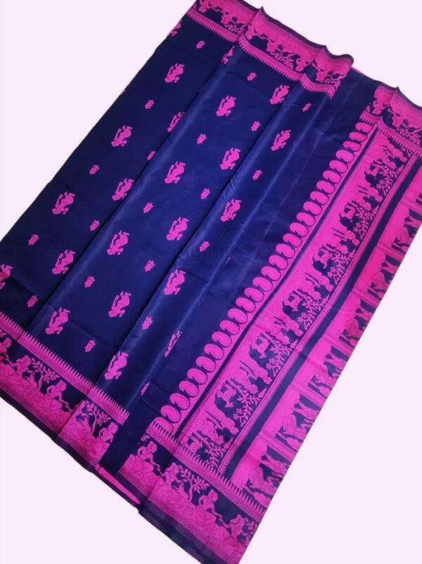 MFM baluchuri saree of Navy blue color with pink pallu