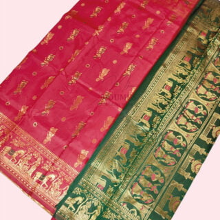 MFM baluchuri saree red color and green pallu