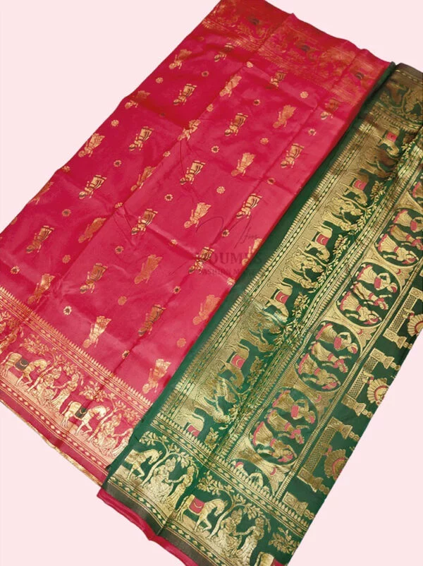 MFM baluchuri saree red color and green pallu