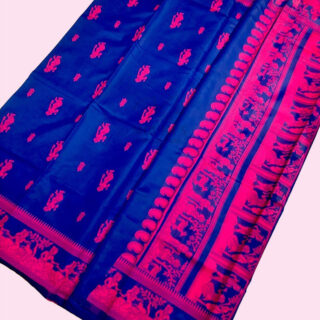 MFM baluchuri saree of royal blue color with pink pallu