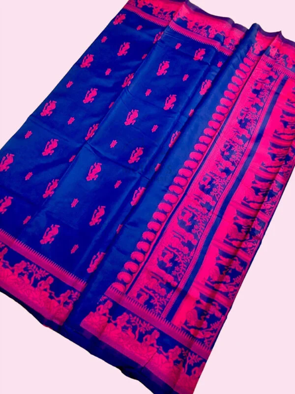 MFM baluchuri saree of royal blue color with pink pallu