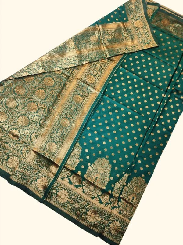 MFM fancy soft silk saree of bottlegreen color with big floral column border