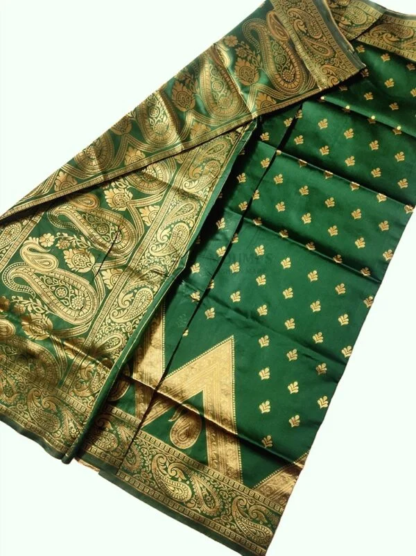 MFM fancy soft silk saree of forest green color with temple border