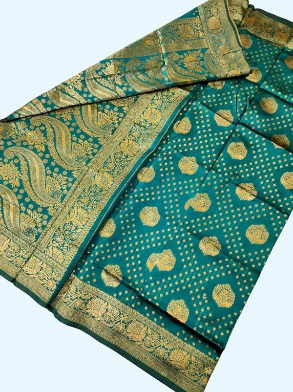 MFM fancy soft silk saree of green color with big motifs