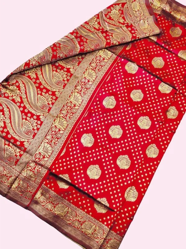 MFM fancy soft silk saree of red color with big motifs