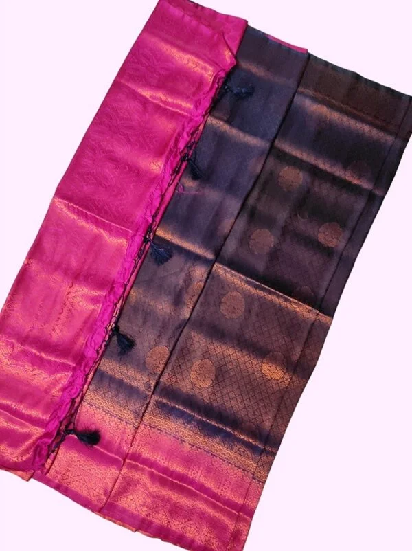 MFM kanjivaram style silk saree of deep brown colour with pink pallu