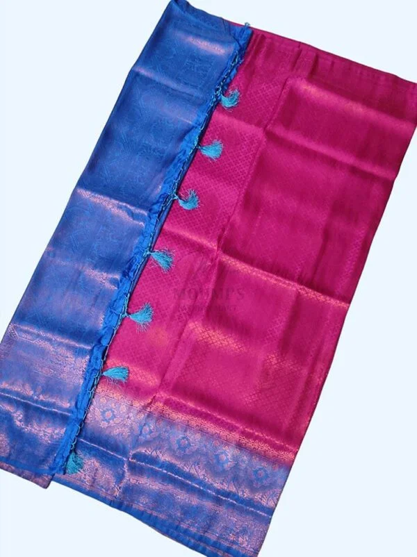 MFM kanjivaram style silk saree of pink colour with blue pallu