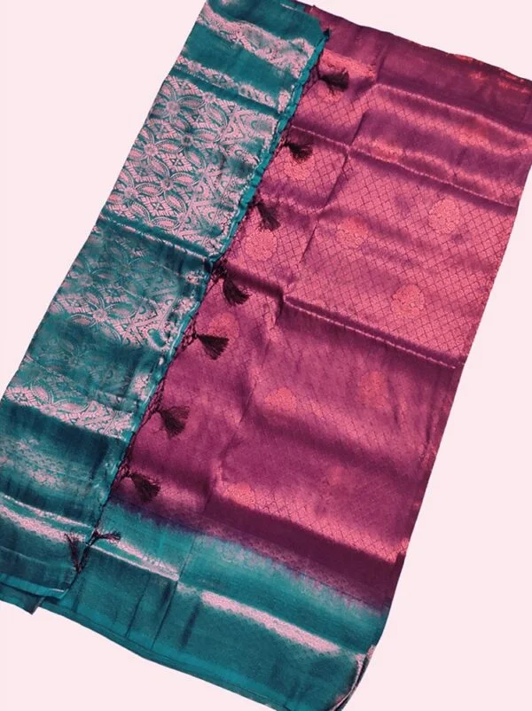 MFM kanjivaram style silk saree of pink colour with green pallu