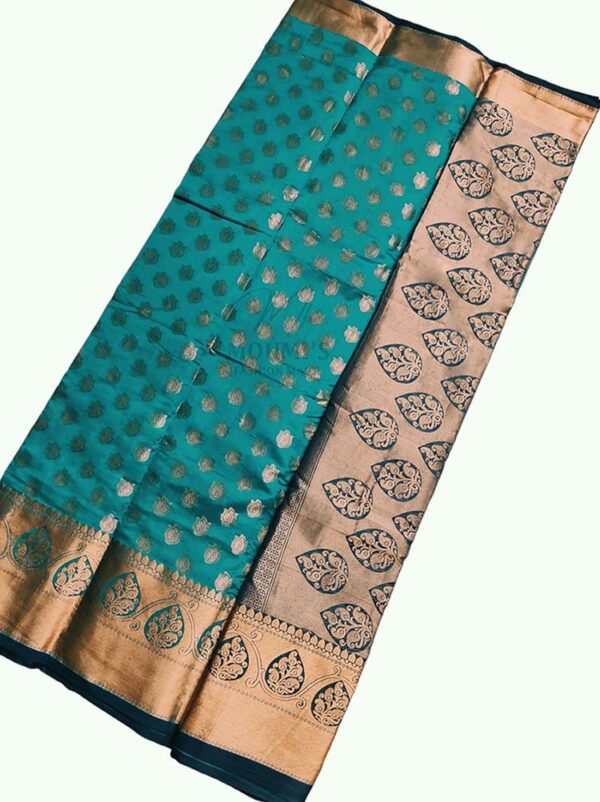 MFM premiumBanarasi Silk saree of green colour with small floral motifs